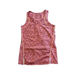 Athleta Space Dye V-Neck Tank Top Orange Pink Ruched Zip Pocket Small Athleisure